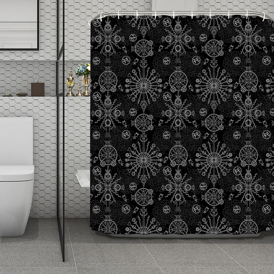 Black And White Wiccan Mystic Print Polyester Shower Curtain