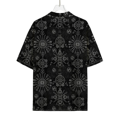 Black And White Wiccan Mystic Print Rayon Hawaiian Shirt