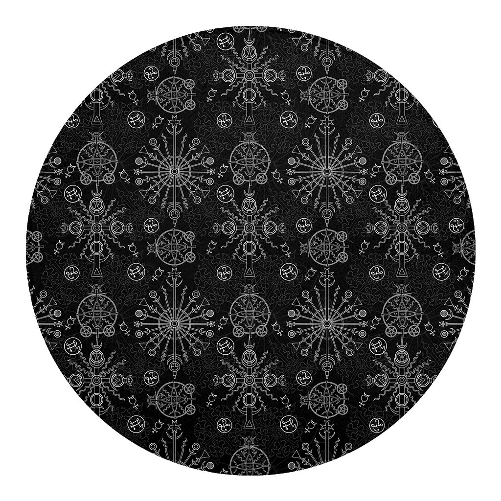 Black And White Wiccan Mystic Print Round Blanket