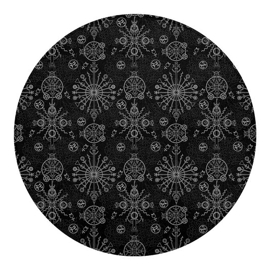 Black And White Wiccan Mystic Print Round Blanket