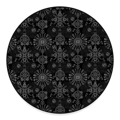 Black And White Wiccan Mystic Print Round Floor Mat