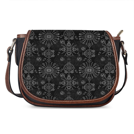 Black And White Wiccan Mystic Print Saddle Bag