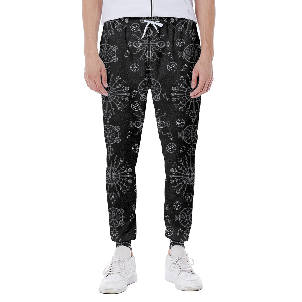 Black And White Wiccan Mystic Print Scuba Joggers