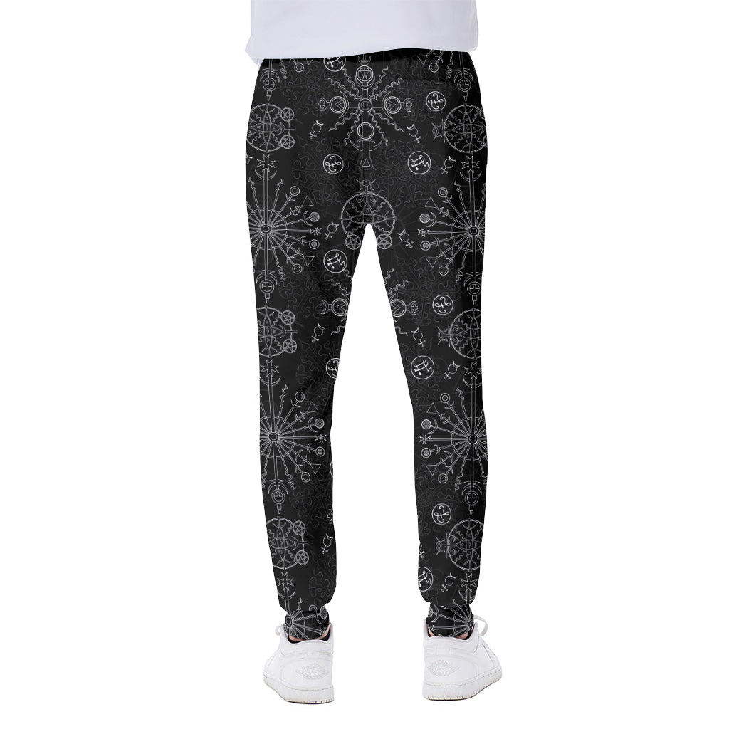 Black And White Wiccan Mystic Print Scuba Joggers