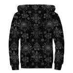 Black And White Wiccan Mystic Print Sherpa Lined Zip Up Hoodie