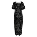 Black And White Wiccan Mystic Print Short Sleeve Long Nightdress