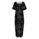 Black And White Wiccan Mystic Print Short Sleeve Long Nightdress