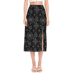 Black And White Wiccan Mystic Print Side Slit Midi Skirt