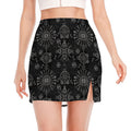 Black And White Wiccan Mystic Print Side Slit Mini Skirt