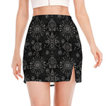 Black And White Wiccan Mystic Print Side Slit Mini Skirt
