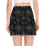 Black And White Wiccan Mystic Print Side Slit Mini Skirt