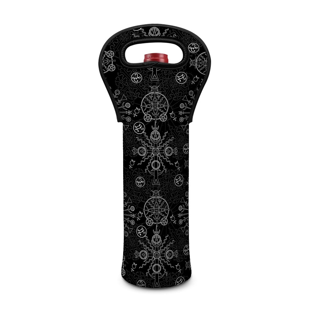 Black And White Wiccan Mystic Print Single Neoprene Wine Tote