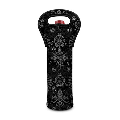 Black And White Wiccan Mystic Print Single Neoprene Wine Tote