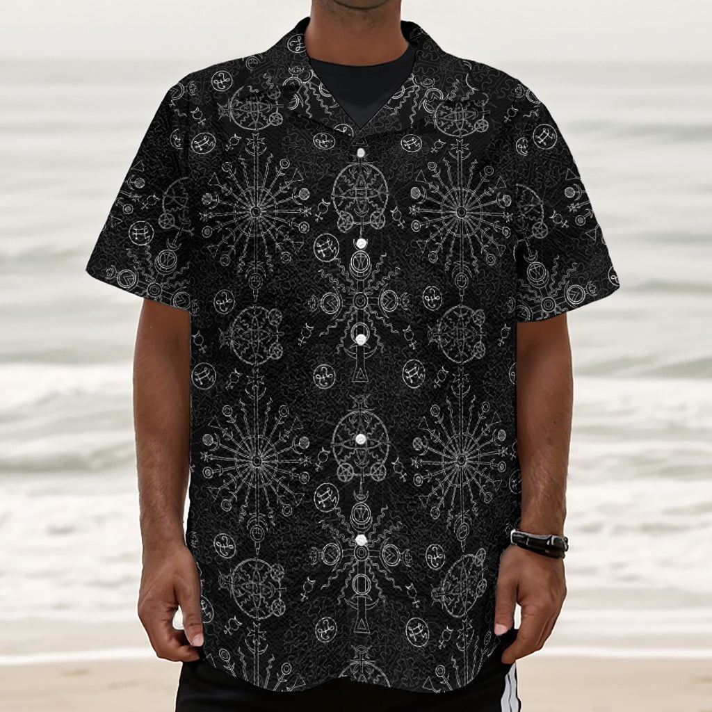 Black And White Wiccan Mystic Print Textured Short Sleeve Shirt