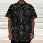 Black And White Wiccan Mystic Print Textured Short Sleeve Shirt