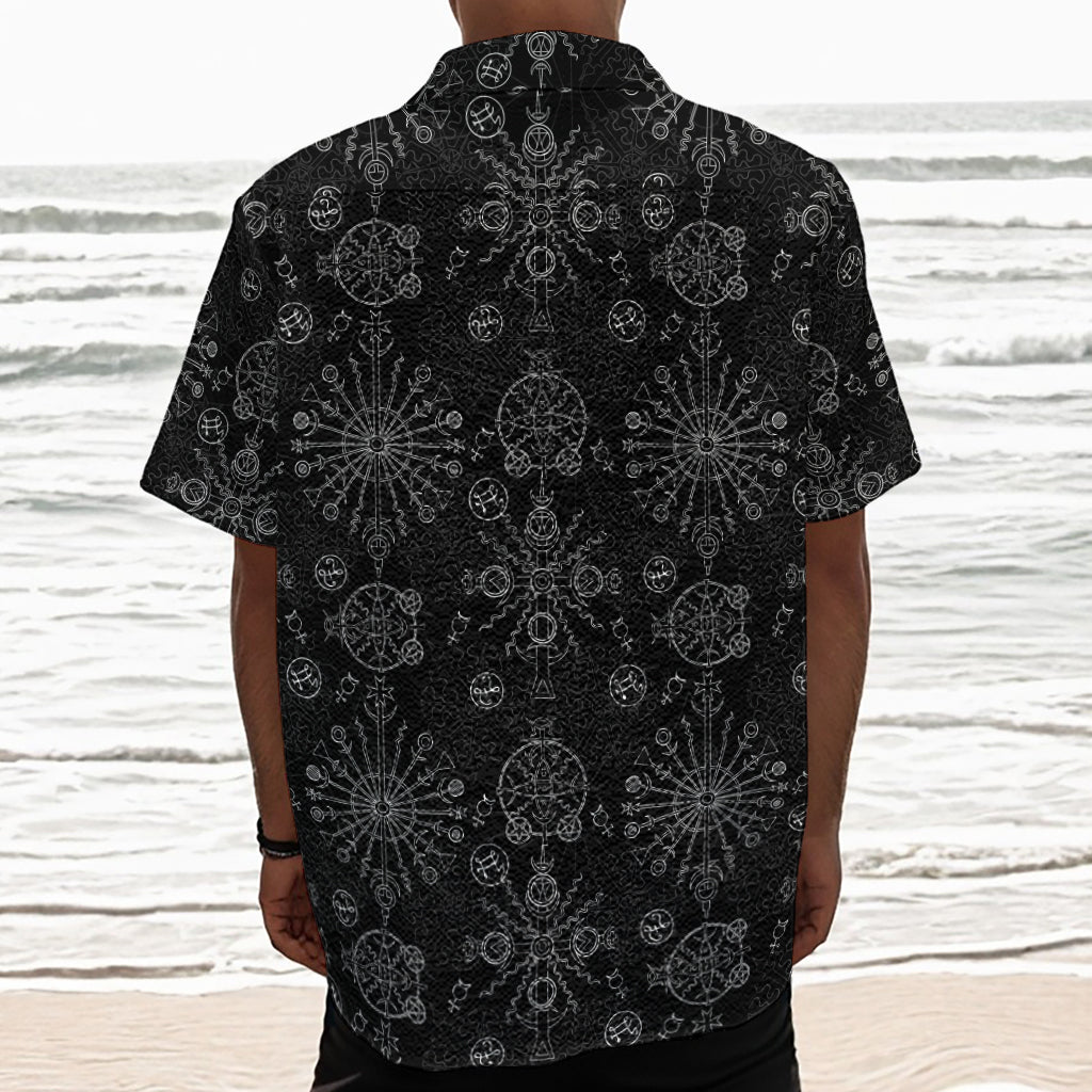 Black And White Wiccan Mystic Print Textured Short Sleeve Shirt