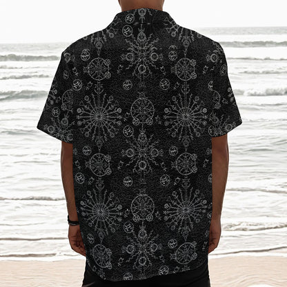 Black And White Wiccan Mystic Print Textured Short Sleeve Shirt