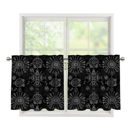 Black And White Wiccan Mystic Print Tier Curtains