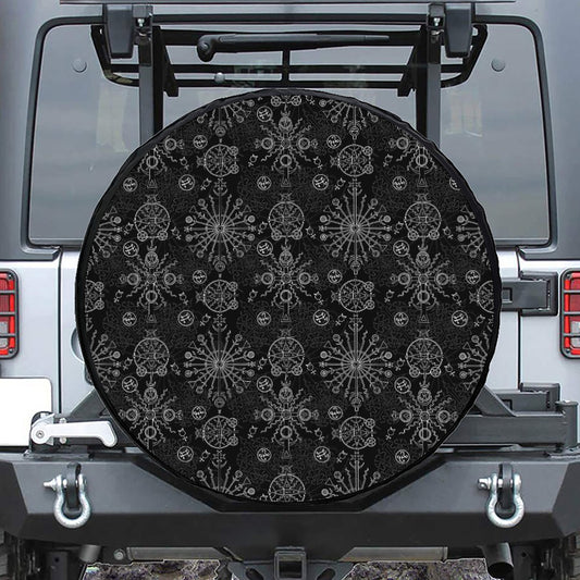 Black And White Wiccan Mystic Print Tire Cover