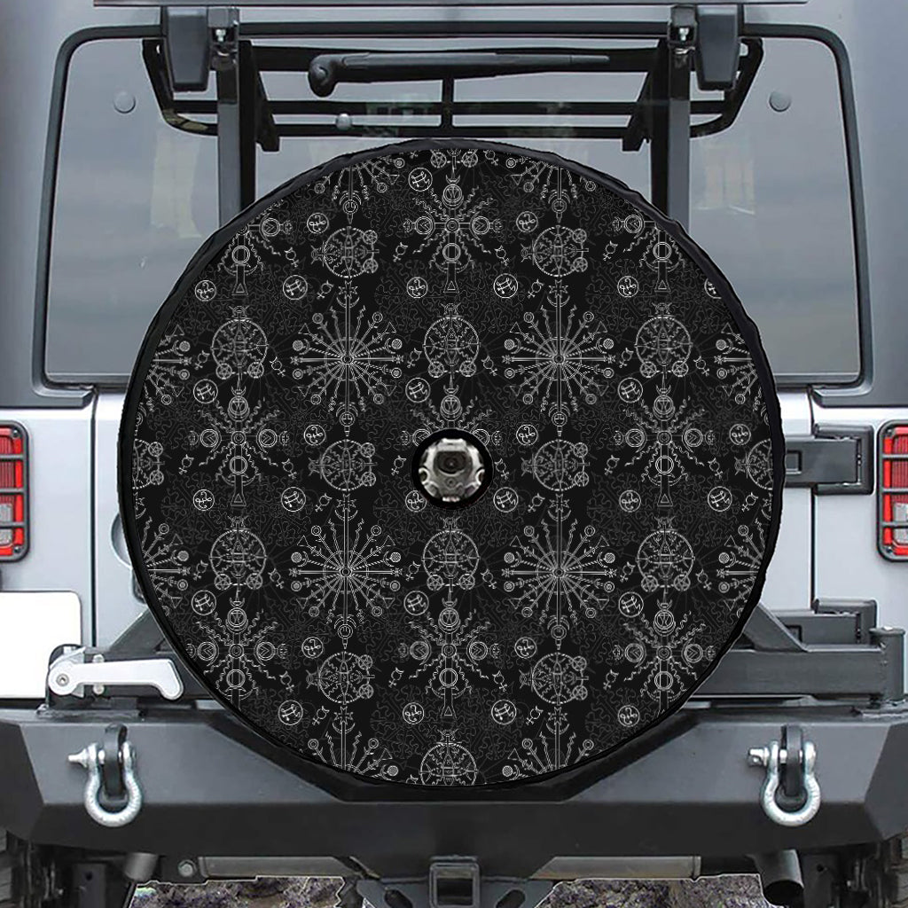 Black And White Wiccan Mystic Print Tire Cover With Camera Hole