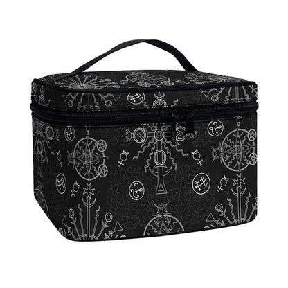 Black And White Wiccan Mystic Print Travel Makeup Bag