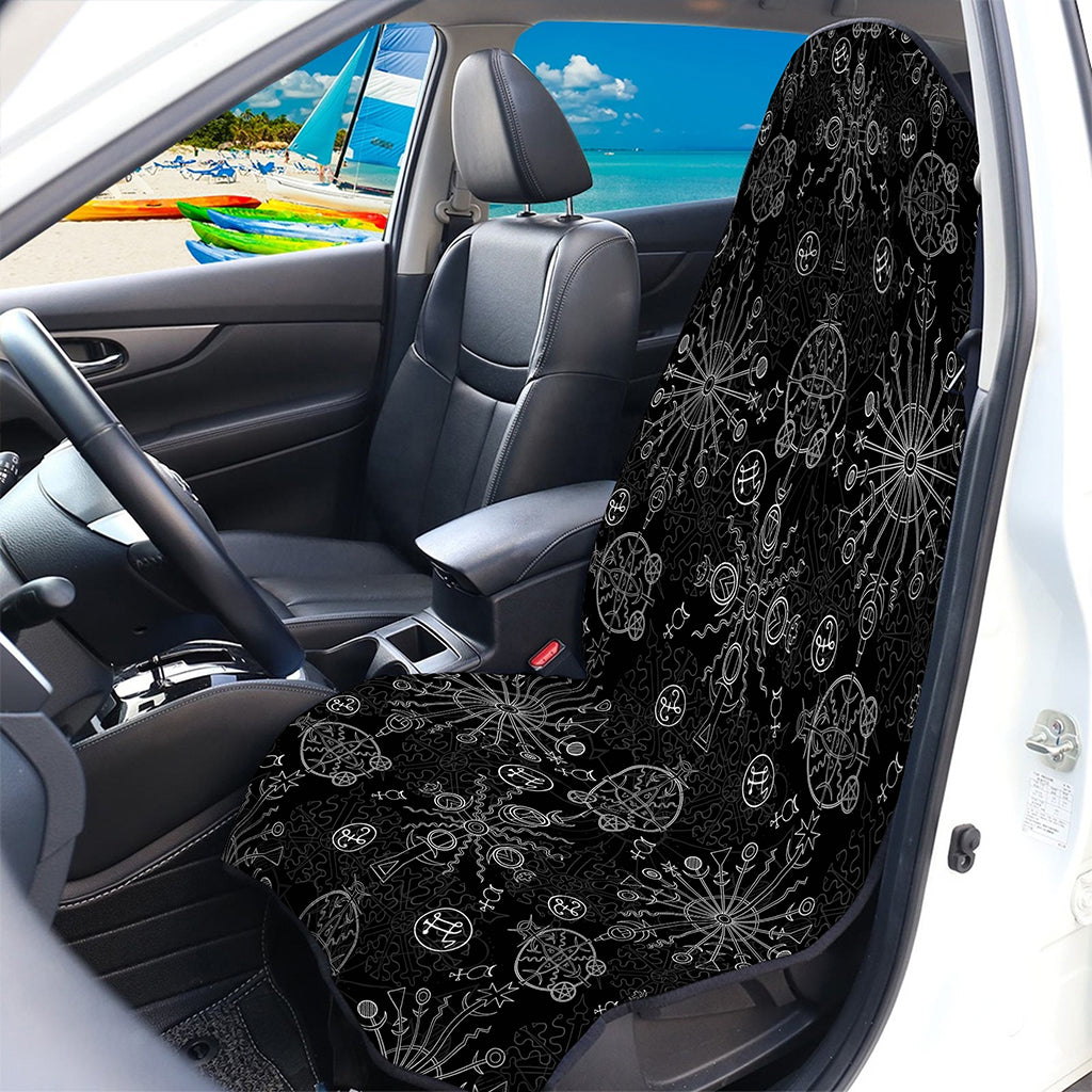 Black And White Wiccan Mystic Print Waterproof Car Seat Cover