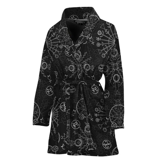 Black And White Wiccan Mystic Print Women's Bathrobe