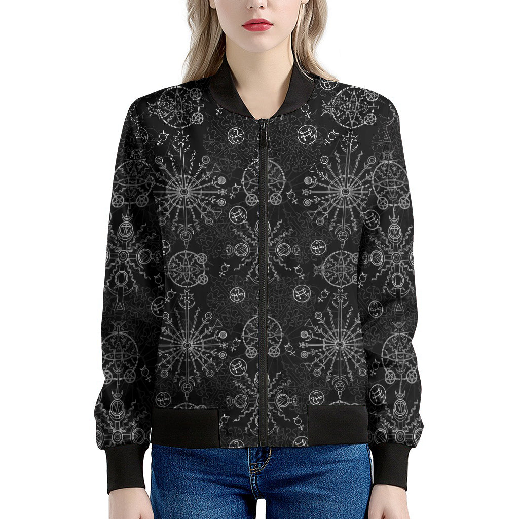 Black And White Wiccan Mystic Print Women's Bomber Jacket