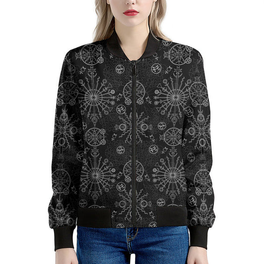 Black And White Wiccan Mystic Print Women's Bomber Jacket