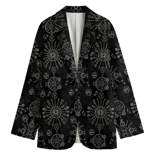 Black And White Wiccan Mystic Print Women's Cotton Blazer