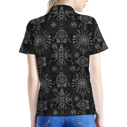 Black And White Wiccan Mystic Print Women's Polo Shirt