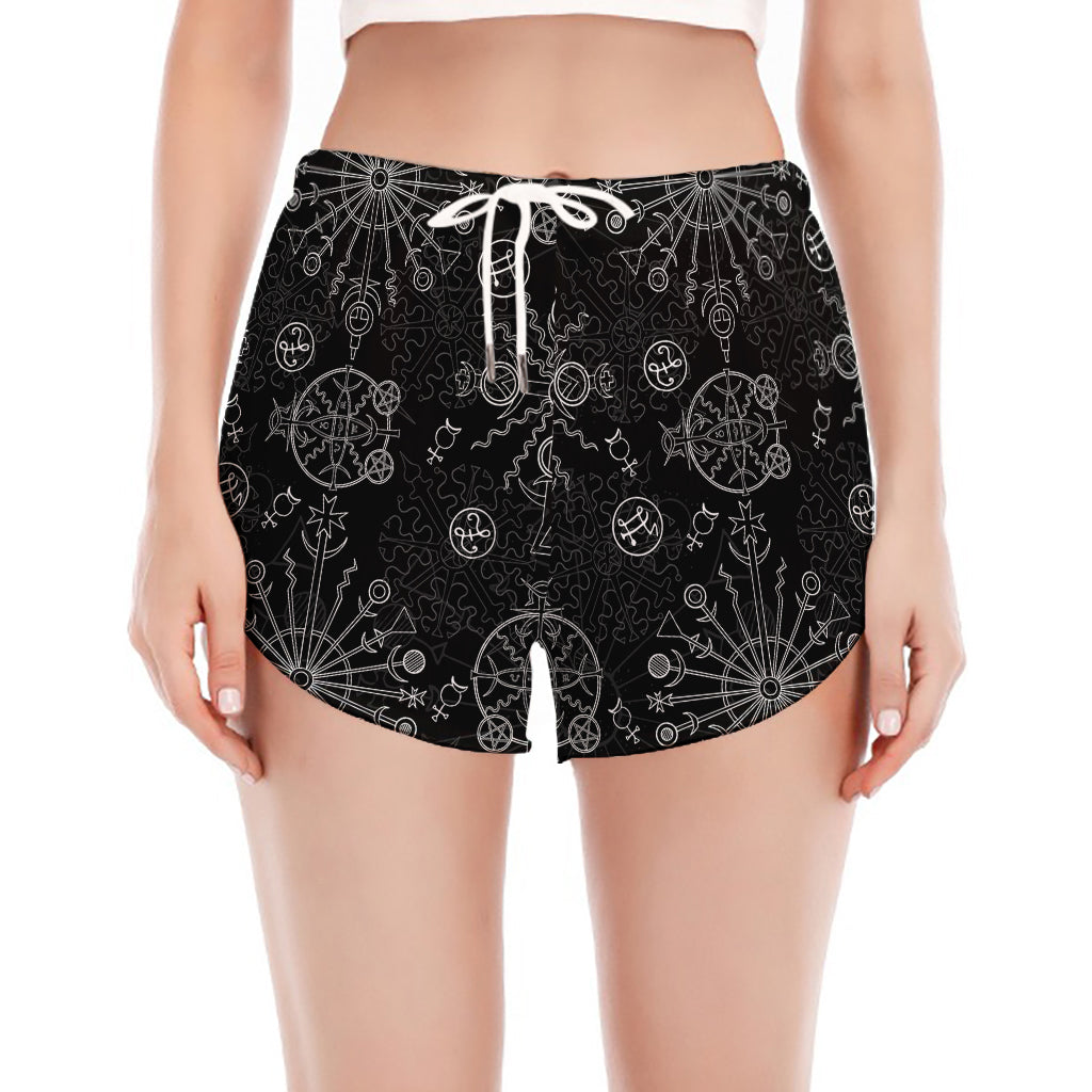 Black And White Wiccan Mystic Print Women's Split Running Shorts