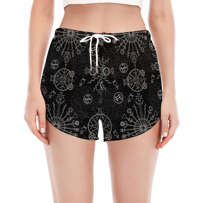 Black And White Wiccan Mystic Print Women's Split Running Shorts