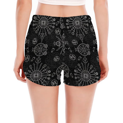 Black And White Wiccan Mystic Print Women's Split Running Shorts