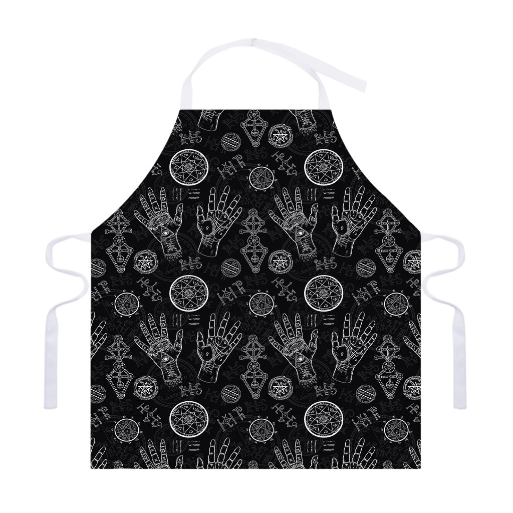 Black And White Wiccan Palmistry Print Adjustable Apron