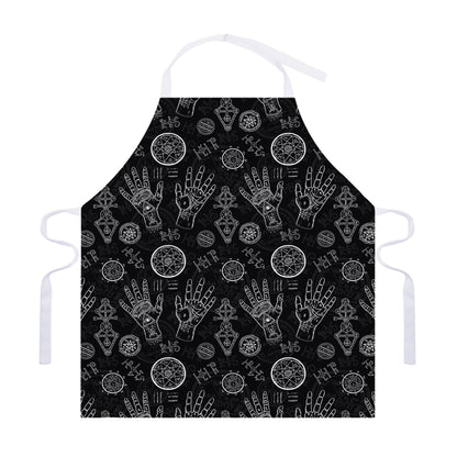 Black And White Wiccan Palmistry Print Adjustable Apron