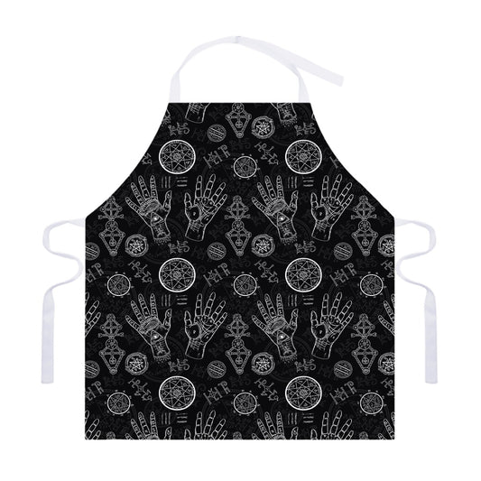 Black And White Wiccan Palmistry Print Adjustable Apron