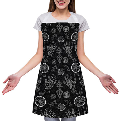 Black And White Wiccan Palmistry Print Adjustable Apron