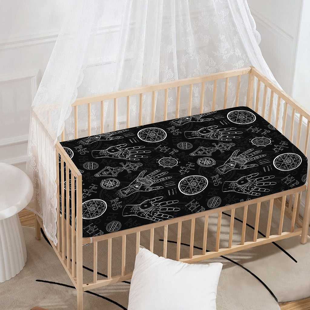 Black And White Wiccan Palmistry Print Baby Crib Sheet