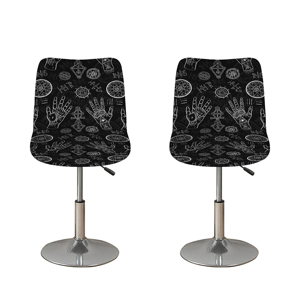 Black And White Wiccan Palmistry Print Bar Stool Covers