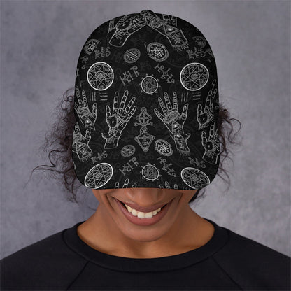 Black And White Wiccan Palmistry Print Baseball Cap