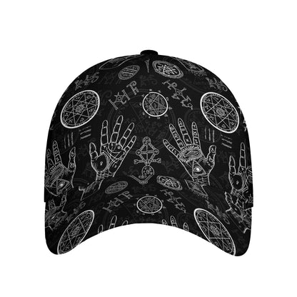 Black And White Wiccan Palmistry Print Baseball Cap