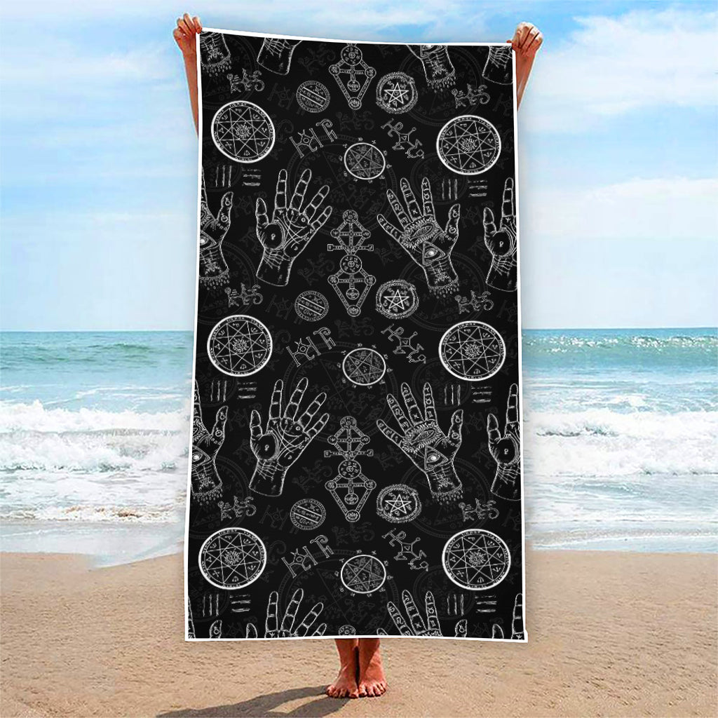 Black And White Wiccan Palmistry Print Beach Towel