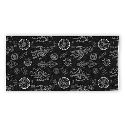 Black And White Wiccan Palmistry Print Beach Towel