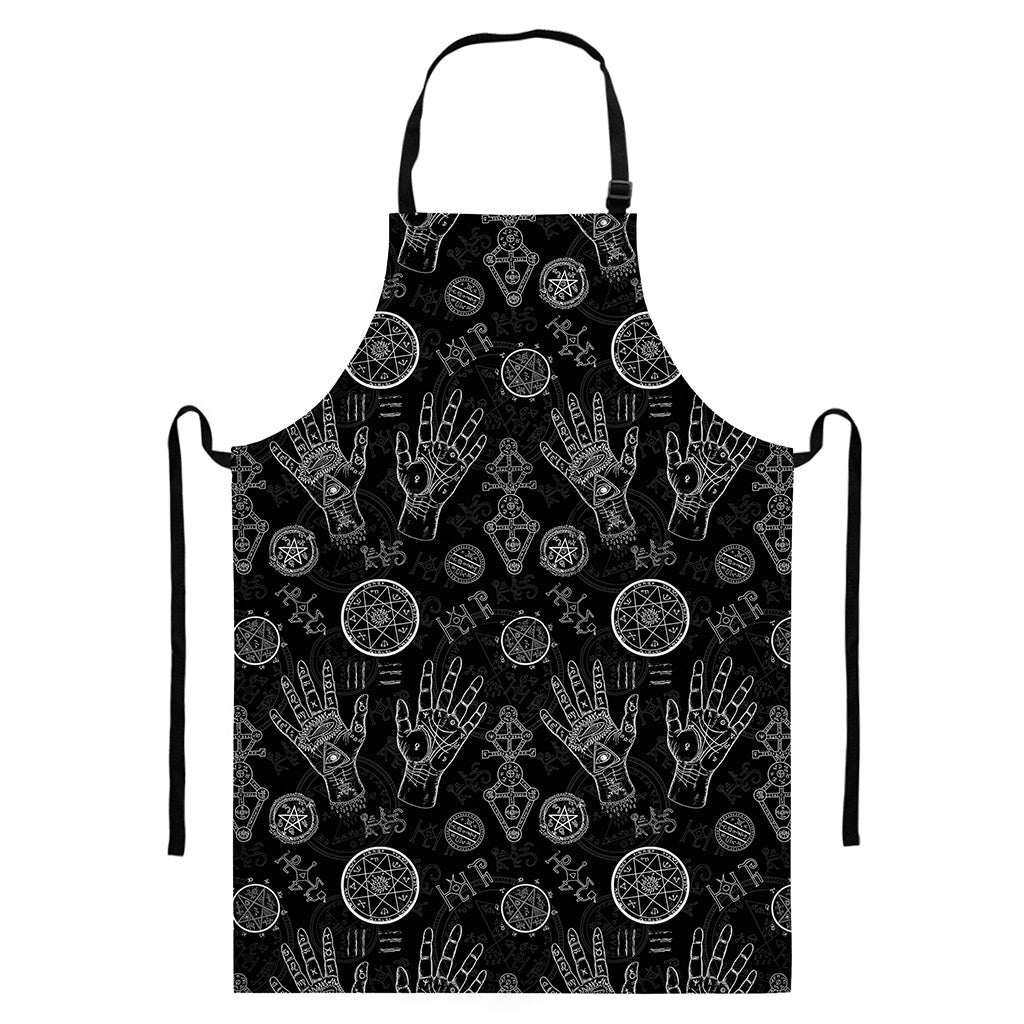 Black And White Wiccan Palmistry Print Bib Apron With Pocket