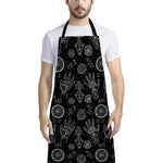 Black And White Wiccan Palmistry Print Bib Apron With Pocket