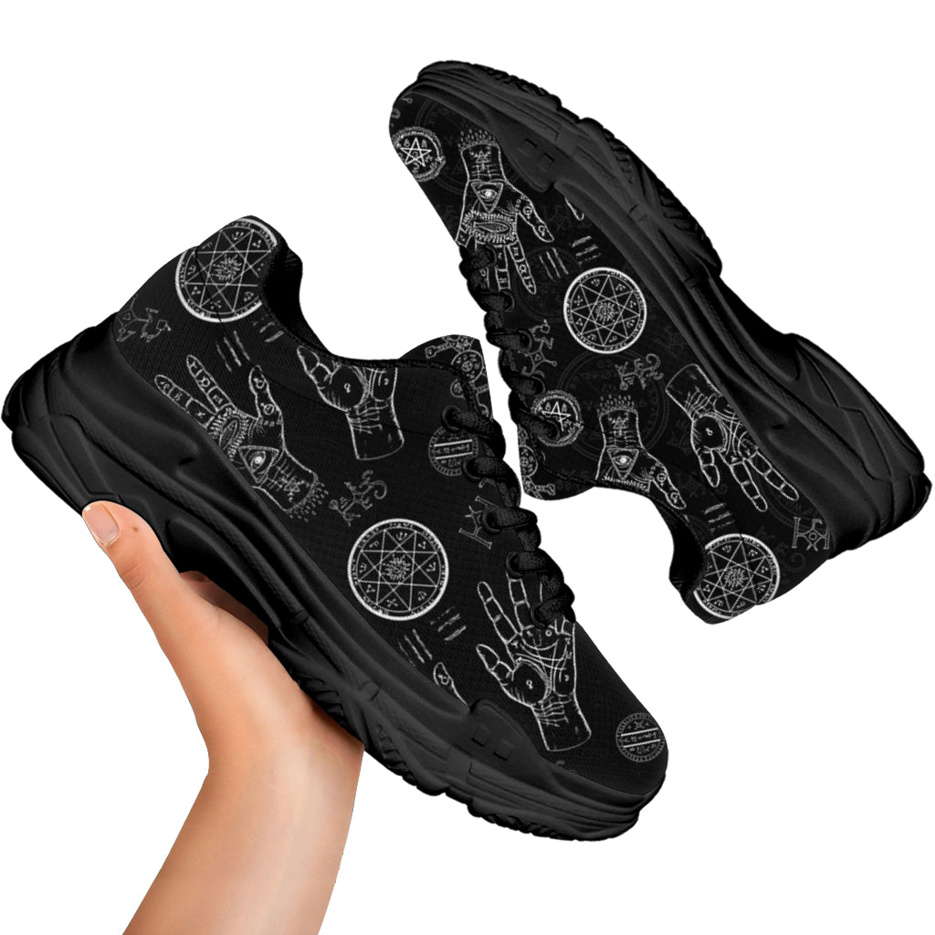 Black And White Wiccan Palmistry Print Black Chunky Shoes