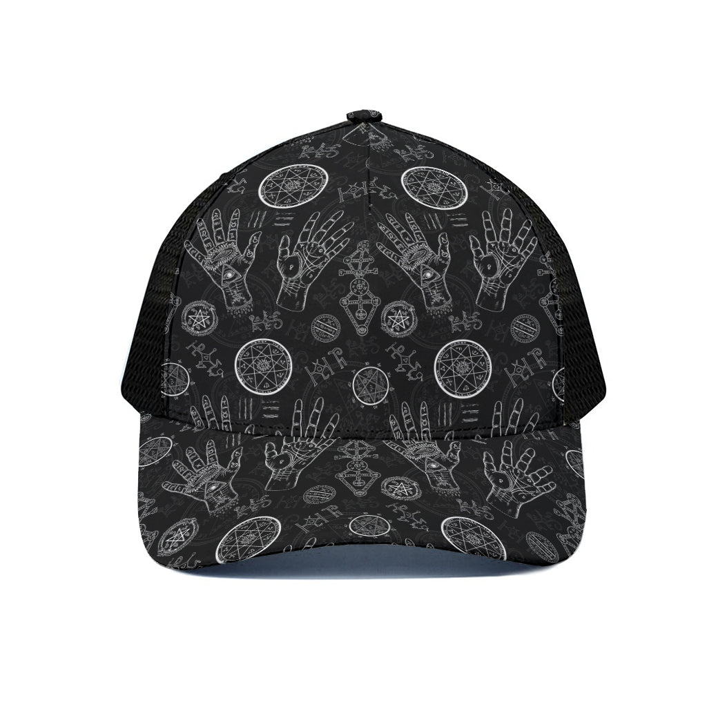 Black And White Wiccan Palmistry Print Black Mesh Trucker Cap
