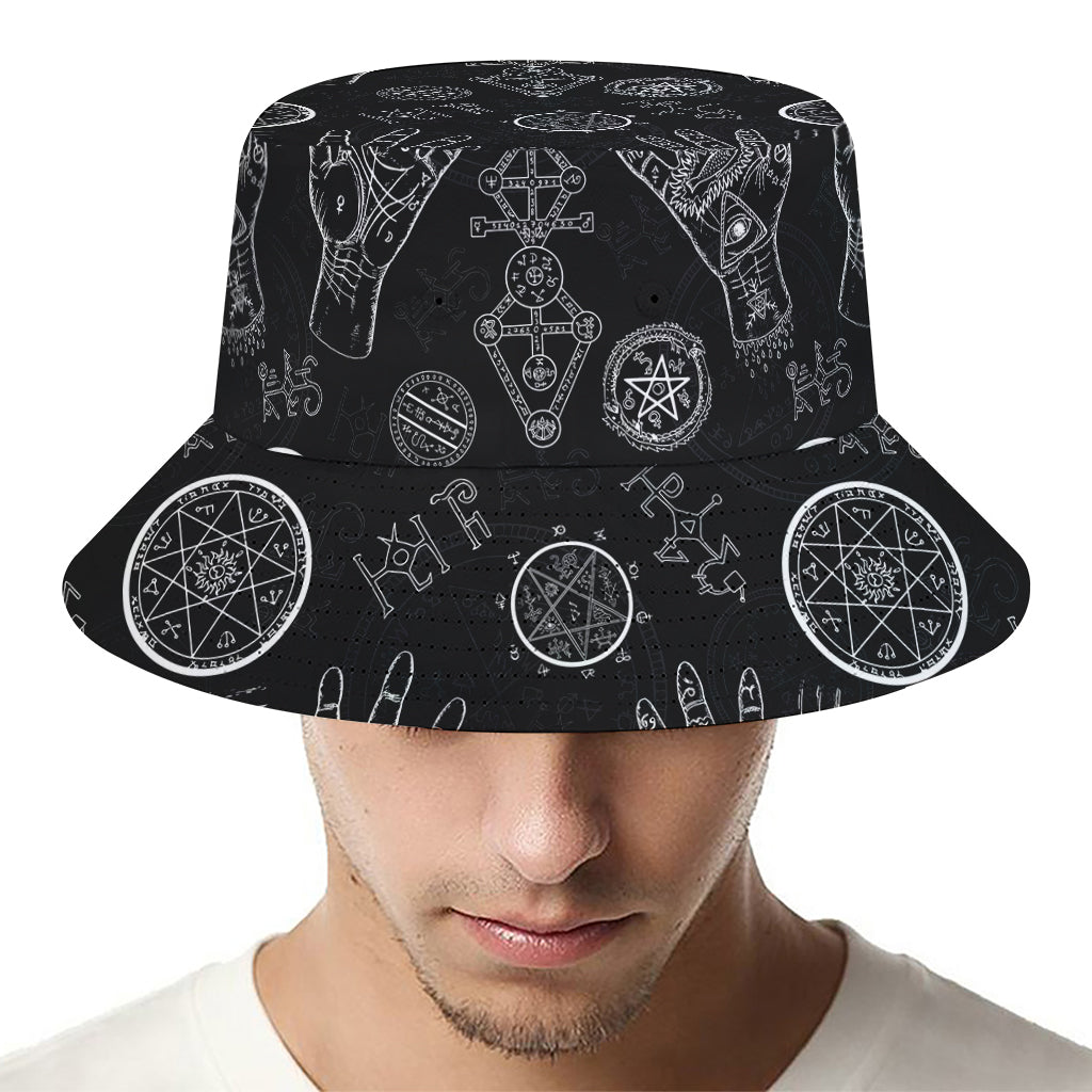 Black And White Wiccan Palmistry Print Bucket Hat