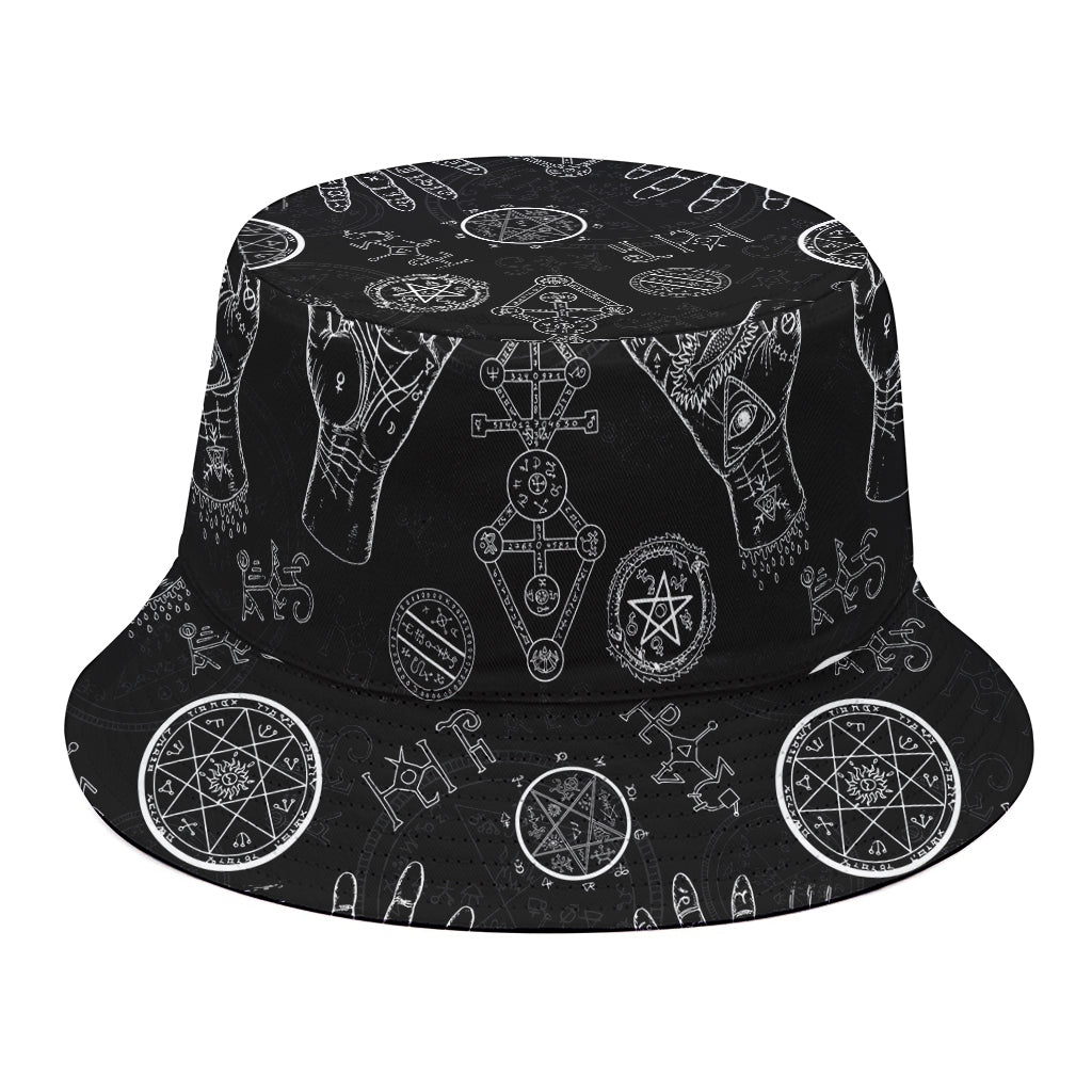 Black And White Wiccan Palmistry Print Bucket Hat